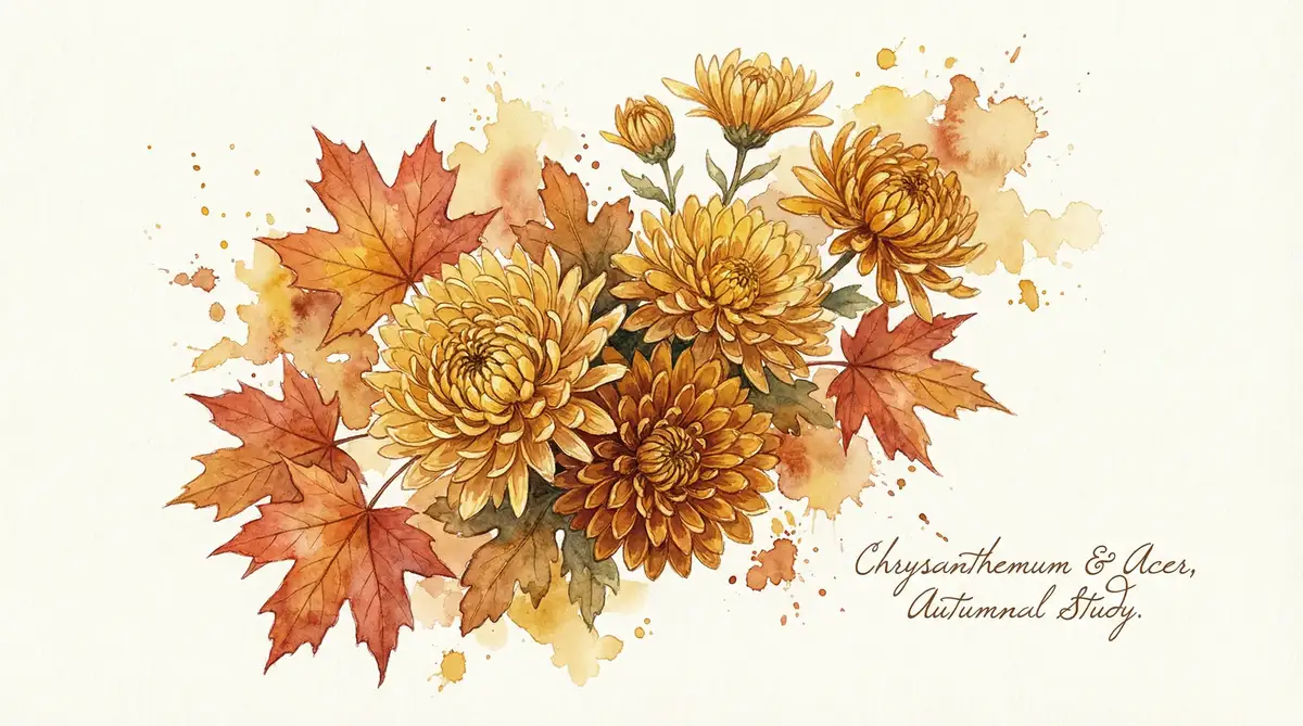秋日菊花水彩画 - 小宝探花